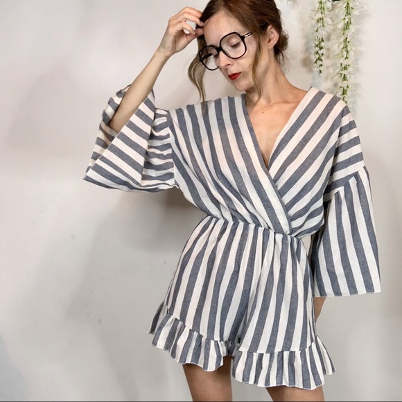 Nasty Gal Pants - NWT NASTY GAL striped romper flared sleeve 1825